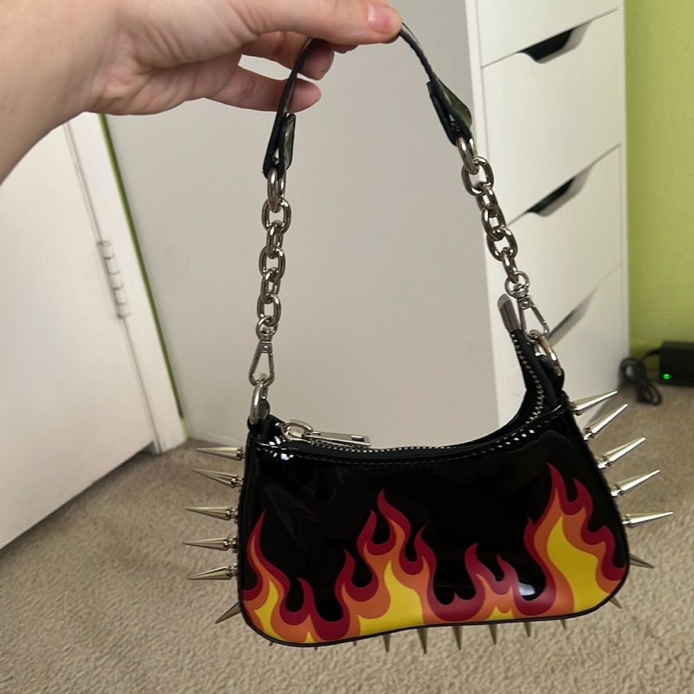 black vinyl shoulder bag